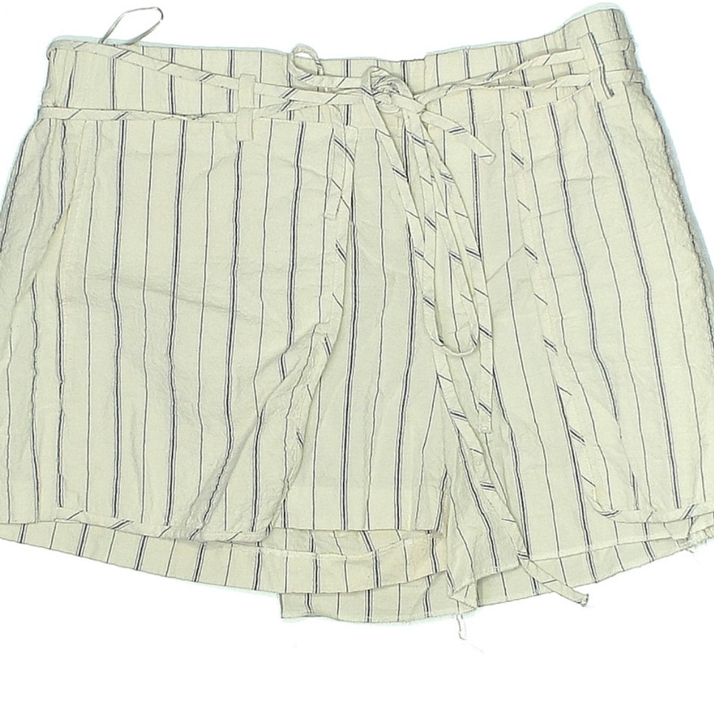 Zara High Waist Cream Pinstripe Shorts